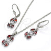 Rhodium Plated Earring and Pendant Adult Set, with Garnet and White Cubic Zirconia, Polished, Rhodium Finish, 10.210.0067.6