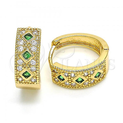 Oro Laminado Huggie Hoop, Gold Filled Style with Green and White Cubic Zirconia, Polished, Golden Finish, 02.210.0056.5.15