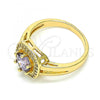 Oro Laminado Multi Stone Ring, Gold Filled Style with Amethyst and White Cubic Zirconia, Polished, Golden Finish, 01.210.0123.09