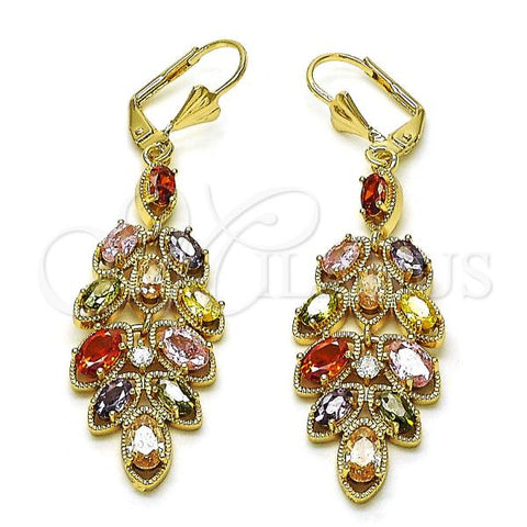 Oro Laminado Long Earring, Gold Filled Style Tree Design, with Multicolor Cubic Zirconia, Polished, Golden Finish, 02.210.0832.2