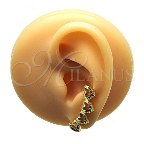 Oro Laminado Earcuff Earring, Gold Filled Style Heart Design, with Multicolor Micro Pave, Polished, Golden Finish, 02.210.0742