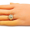 Oro Laminado Multi Stone Ring, Gold Filled Style Owl Design, with Green Cubic Zirconia, Polished, Golden Finish, 01.213.0032