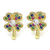 Oro Laminado Stud Earring, Gold Filled Style Four-leaf Clover Design, with Multicolor Micro Pave, Polished, Golden Finish, 02.210.0426.1