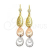 Oro Laminado Long Earring, Gold Filled Style Teardrop Design, Diamond Cutting Finish, Tricolor, 02.63.2144