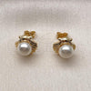 Oro Laminado Stud Earring, Gold Filled Style Shell Design, with Ivory Pearl, Polished, Golden Finish, 02.342.0364