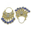 Oro Laminado Long Earring, Gold Filled Style Turtle and Evil Eye Design, with White and Black Crystal, Blue Resin Finish, Golden Finish, 02.380.0104.1