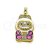 Oro Laminado Fancy Pendant, Gold Filled Style with White Cubic Zirconia, White Enamel Finish, Golden Finish, 05.284.0023.2