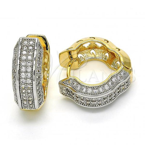 Oro Laminado Huggie Hoop, Gold Filled Style with White Micro Pave, Polished, Two Tone, 02.210.0061.2.20