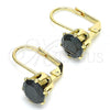 Oro Laminado Leverback Earring, Gold Filled Style with Black Cubic Zirconia, Polished, Golden Finish, 5.128.075.1