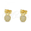 Oro Laminado Stud Earring, Gold Filled Style Pineapple Design, with White Micro Pave, Polished, Golden Finish, 02.156.0580