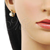 Oro Laminado Huggie Hoop, Gold Filled Style Ball Design, with Ivory Pearl, Polished, Golden Finish, 02.213.0641.14