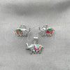 Sterling Silver Earring and Pendant Adult Set, Elephant Design, with Multicolor Mother of Pearl, Polished, Silver Finish, 10.399.0013