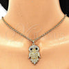 Oro Laminado Fancy Pendant, Gold Filled Style Owl Design, with Black and White Crystal, Polished, Golden Finish, 05.213.0069