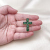 Oro Laminado Religious Pendant, Gold Filled Style Cross Design, with Green Cubic Zirconia, Polished, Golden Finish, 05.341.0100.1