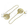 Oro Laminado Threader Earring, Gold Filled Style Tree Design, with White Crystal, Polished, Golden Finish, 02.380.0069
