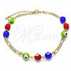 Oro Laminado Fancy Anklet, Gold Filled Style Evil Eye Design, Multicolor Resin Finish, Golden Finish, 03.63.2069.2.10