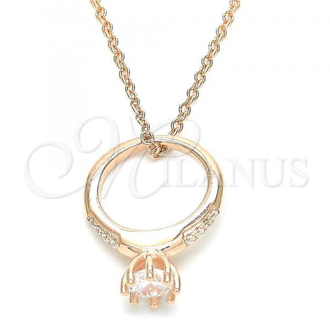 Sterling Silver Pendant Necklace, with White Cubic Zirconia and White Crystal, Polished, Rose Gold Finish, 04.336.0016.1.16