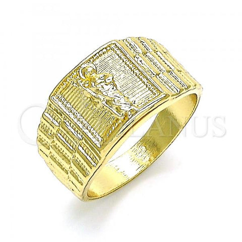 Oro Laminado Mens Ring, Gold Filled Style San Judas Design, Polished, Golden Finish, 01.380.0009.12