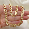Oro Laminado Basic Necklace, Gold Filled Style Pave Cuban Design, Polished, Golden Finish, 04.213.0160.24