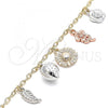 Oro Laminado Charm Anklet , Gold Filled Style Flower and Strawberry Design, Polished, Tricolor, 03.331.0062.10