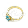 Oro Laminado Multi Stone Ring, Gold Filled Style with Blue Topaz and White Cubic Zirconia, Polished, Golden Finish, 01.284.0046.1.08