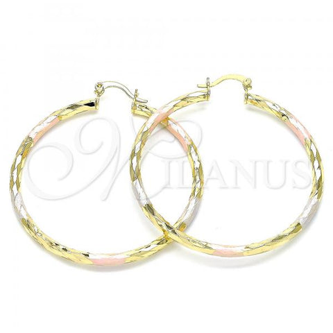 Oro Laminado Large Hoop, Gold Filled Style Diamond Cutting Finish, Tricolor, 02.213.0249.50