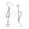 Sterling Silver Long Earring, Star Design, Polished, Rhodium Finish, 02.285.0105