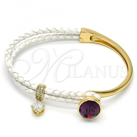 Oro Laminado Individual Bangle, Gold Filled Style with Amethyst Swarovski Crystals and White Micro Pave, Polished, Golden Finish, 07.239.0004.11 (03 MM Thickness, One size fits all)