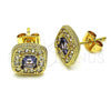 Oro Laminado Stud Earring, Gold Filled Style with Amethyst Cubic Zirconia and White Micro Pave, Polished, Golden Finish, 02.344.0082.3