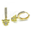 Oro Laminado Huggie Hoop, Gold Filled Style Bee Design, with White Cubic Zirconia and White Micro Pave, Polished, Golden Finish, 02.368.0005.15