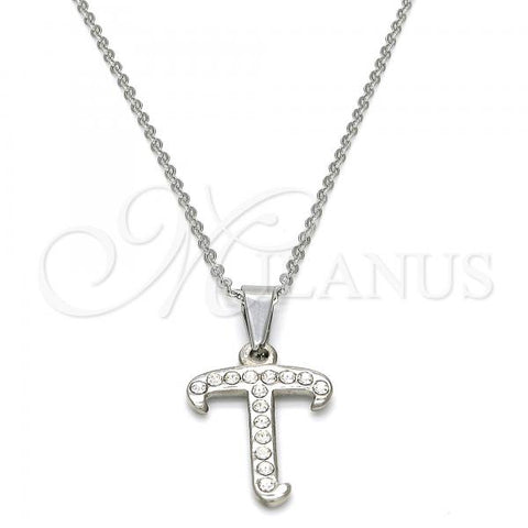 Stainless Steel Pendant Necklace, Initials and Rolo Design, with White Crystal, Polished, Steel Finish, 04.238.0022.18