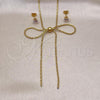 Stainless Steel Necklace and Earring, Bow and Long Box Design, with White Cubic Zirconia, Polished, Golden Finish, 06.417.0002