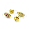 Oro Laminado Stud Earring, Gold Filled Style Evil Eye Design, Red Enamel Finish, Golden Finish, 02.213.0398
