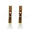 Oro Laminado Huggie Hoop, Gold Filled Style with Garnet Cubic Zirconia, Polished, Golden Finish, 02.210.0105.15.25
