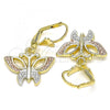 Oro Laminado Dangle Earring, Gold Filled Style Butterfly Design, Polished, Tricolor, 02.351.0083