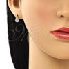 Oro Laminado Stud Earring, Gold Filled Style Paperclip Design, with White Micro Pave, Polished, Golden Finish, 02.102.0066