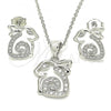 Rhodium Plated Earring and Pendant Adult Set, with White Cubic Zirconia, Polished, Rhodium Finish, 10.199.0140