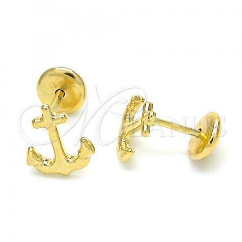 Oro Laminado Stud Earring, Gold Filled Style Anchor Design, Polished, Golden Finish, 02.09.0159