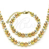 Oro Laminado Necklace and Bracelet, Gold Filled Style Chunky and Hollow Design, Polished, Tricolor, 06.253.0006.2