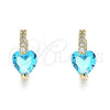 Oro Laminado Huggie Hoop, Gold Filled Style Heart Design, with Aqua Blue Cubic Zirconia, Polished, Golden Finish, 02.210.0652.2.15