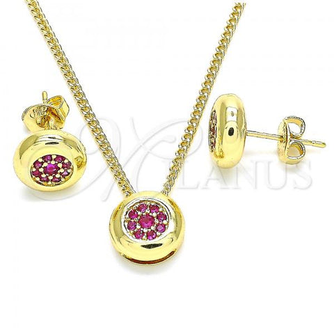Oro Laminado Earring and Pendant Adult Set, Gold Filled Style with Ruby Micro Pave, Polished, Golden Finish, 10.156.0276.1