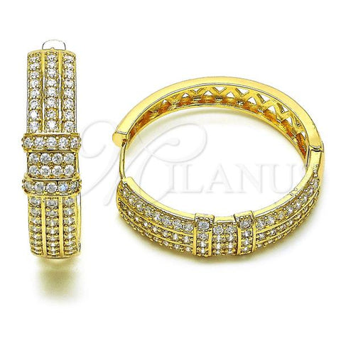 Oro Laminado Huggie Hoop, Gold Filled Style with White Cubic Zirconia, Polished, Golden Finish, 02.283.0074.40