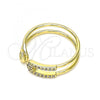 Oro Laminado Multi Stone Ring, Gold Filled Style Paperclip Design, with White Micro Pave, Polished, Golden Finish, 01.213.0004