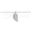 Sterling Silver Pendant Necklace, Leaf Design, with White Cubic Zirconia, Polished, Rhodium Finish, 04.336.0194.16