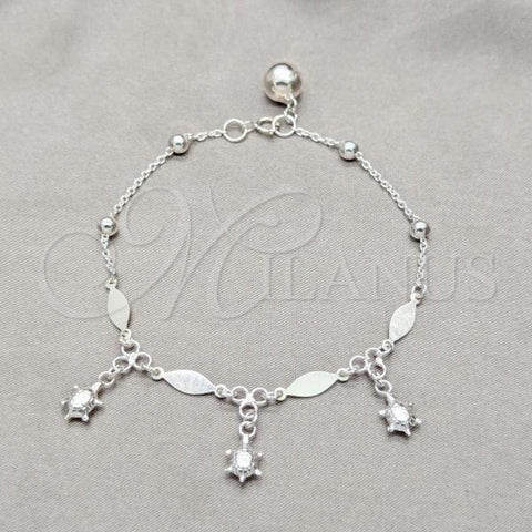 Sterling Silver Fancy Bracelet, Turtle and Diamond Design, Polished, Silver Finish, 03.409.0079.08