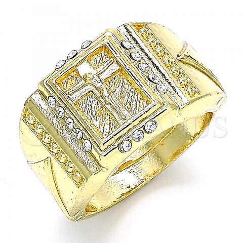 Oro Laminado Mens Ring, Gold Filled Style Crucifix Design, with White Crystal, Polished, Golden Finish, 01.351.0009.11 (Size 11)