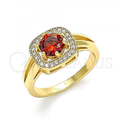 Oro Laminado Multi Stone Ring, Gold Filled Style with Garnet and White Cubic Zirconia, Polished, Golden Finish, 01.210.0123.2.07