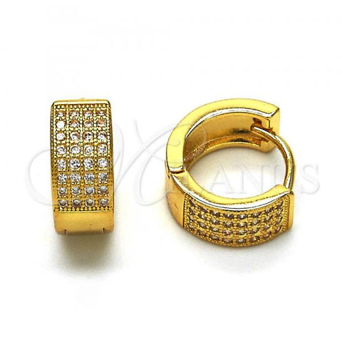 Oro Laminado Huggie Hoop, Gold Filled Style with White Micro Pave, Polished, Golden Finish, 02.195.0072.15