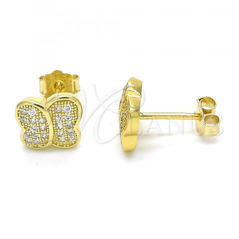 Sterling Silver Stud Earring, with White Micro Pave, Polished, Golden Finish, 02.174.0082