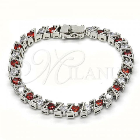 Rhodium Plated Tennis Bracelet, with Garnet and White Cubic Zirconia, Polished, Rhodium Finish, 03.210.0078.5.08